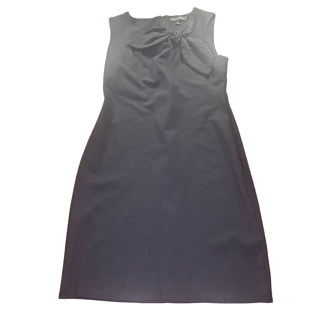 Banana Republic Black Midi Dress Bow Neck Womens Size 6 Sleeveless Work Sheath